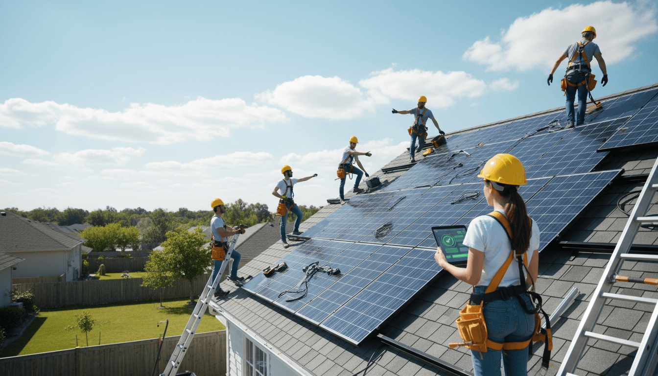 Solar installation team at work