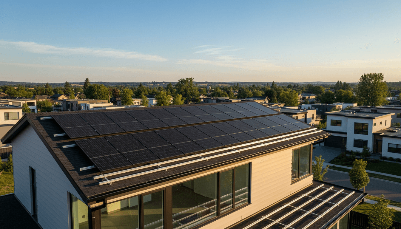 Solar panels on residential rooftop